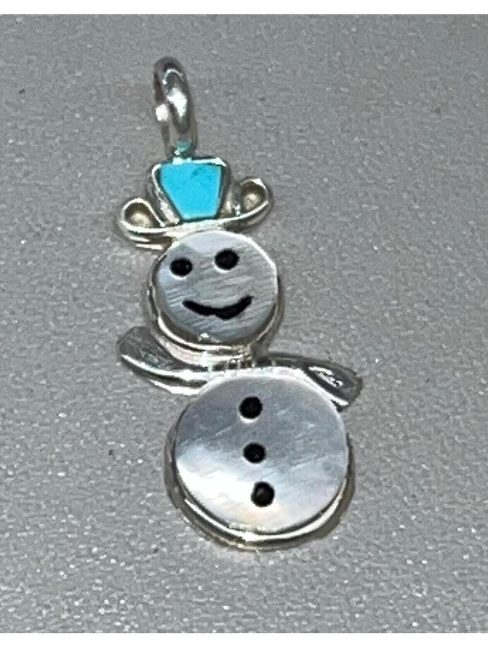 Native American Zuni handmade turquoise snowman cluster sterling silver pendant